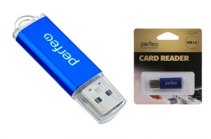 Картридер Perfeo Card Reader Micro SD, (PF-VI-R025 Blue) синий