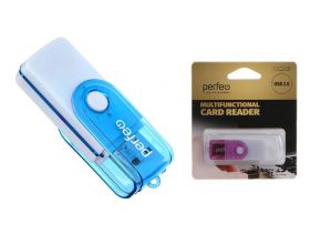 Картридер Perfeo Card Reader SD/MMC+Micro SD+MS+M2, (PF-VI-R020 Blue) синий