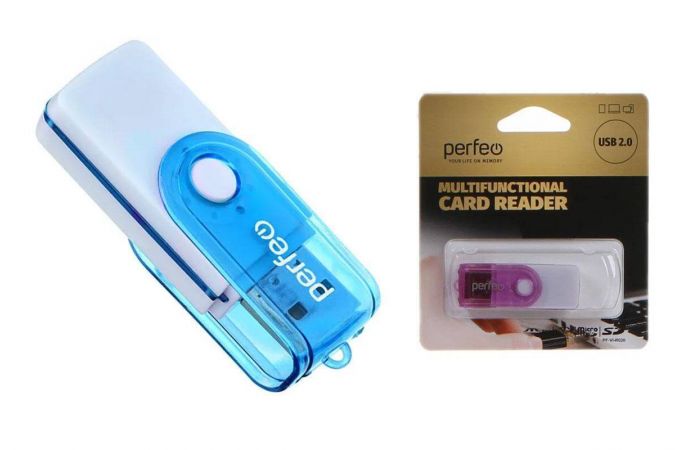Картридер Perfeo Card Reader SD/MMC+Micro SD+MS+M2, (PF-VI-R020 Blue) синий