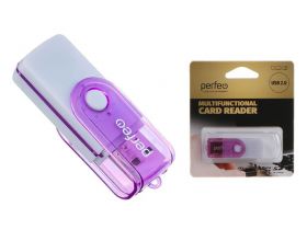 Картридер Perfeo Card Reader SD/MMC+Micro SD+MS+M2, (PF-VI-R020 Purple) фиолетовый