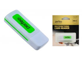 Картридер Perfeo Card Reader SD/MMC+Micro SD+MS+M2, (PF-VI-R021 White/Green) белозелёный