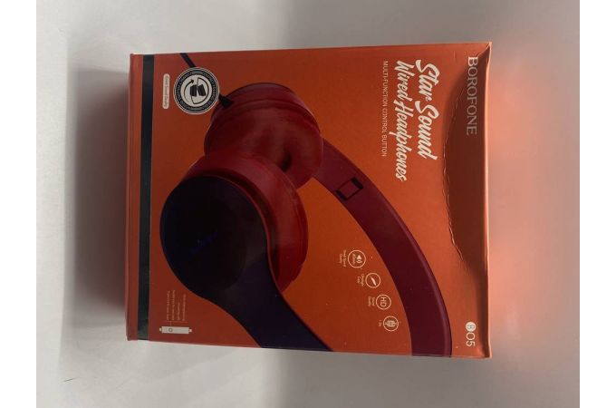 Наушники мониторные проводные BOROFONE BO5 Star sound wired headphones (красный) (УЦЕНКА! МЯТАЯ УПАКОВКА)