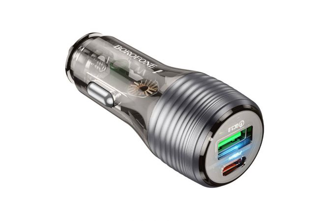 Автомобильное зарядное устройство АЗУ USB + USB-C BOROFONE BZ30 Absolute PD30W+QC3.0 (черный прозрачный)