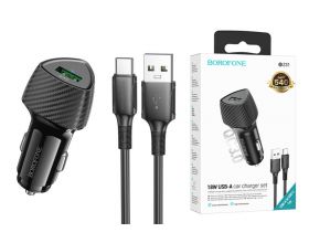 Автомобильное зарядное устройство АЗУ USB + кабель Type-C Borofone BZ31 Solid single-port QC3.0 (черный)