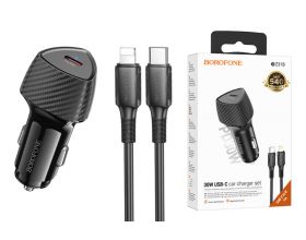 Автомобильное зарядное устройство АЗУ USB-C + кабель Lightning BOROFONE BZ31B Solid (черный)