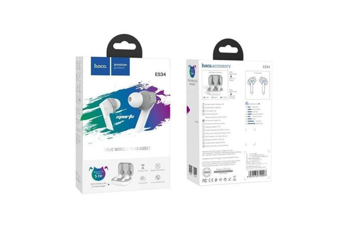 Наушники вакуумные беспроводные HOCO ES34 Pleasure wireless headset Bluetooth (белый)