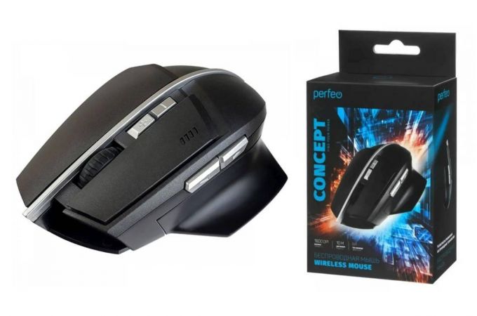 Мышь игровая беспроводная Perfeo "CONCEPT", 7 кн, Game Design, DPI 800-1600, USB PF_A4784 (черный)