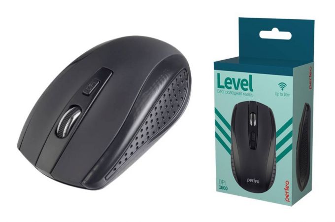 Мышь беспроводная Perfeo "LEVEL", 4 кн, DPI 800-1600, USB, (черный)