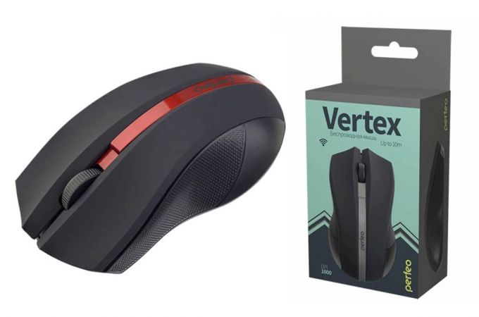 Мышь беспроводная Perfeo "VERTEX", 3 кн, DPI 1000, USB (черно-красный)