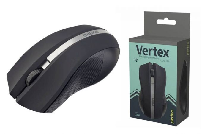 Мышь беспроводная Perfeo "VERTEX", 3 кн, DPI 1000, USB, PF_A4497 (черно-серебристый)