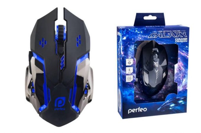 Мышь игровая проводная Perfeo "GALAXY", 6 кн, USB подсветка 6 цвет (черный)
