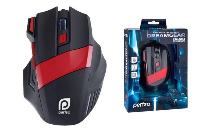 Мышь игровая проводная Perfeo "GEAR", 7 кн, USB подсветка 6 цветов PF_5019 (черно-красный)