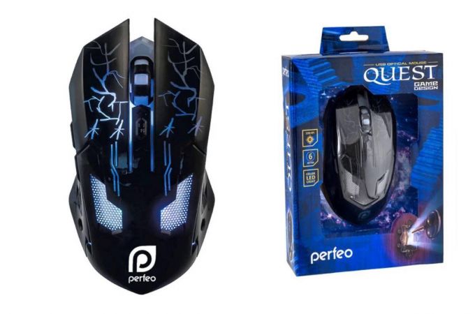 Мышь игровая проводная Perfeo "QUEST", 6 кн, USB подсветка 6 цвет PF_5021 (черный)