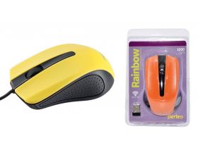 Мышь проводная Perfeo "RAINBOW", 3 кн, USB, (черно-желтый)