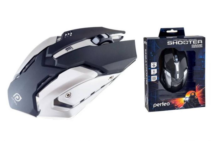 Мышь игровая проводная Perfeo "SHOOTER", 6 кн, USB подсветка 6 цвет (черный)