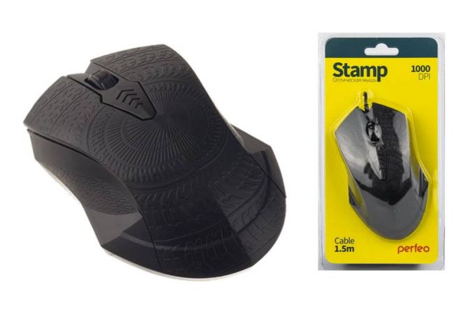 Мышь проводная Perfeo "STAMP", 3 кн, USB PF_3902 (черный)