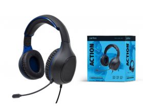 Наушники мониторные проводные с микрофоном Perfeo ACTION 1,8 м (черно-синий) (У)