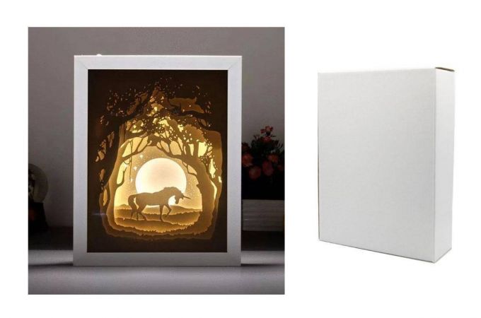 Светильник-картина настенный/настольный 3D Единорог (размер 220/165/55 мм)