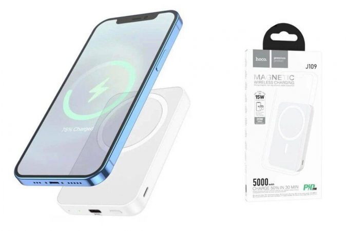 Универсальный дополнительный аккумулятор Power Bank HOCO J109 Easy PD20W magnetic fast (5000mAh) (Белый)