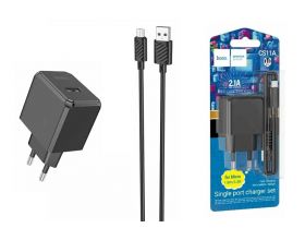 Сетевое зарядное устройство USB + кабель MicroUSB HOCO CS11A  2100mAh (черный)