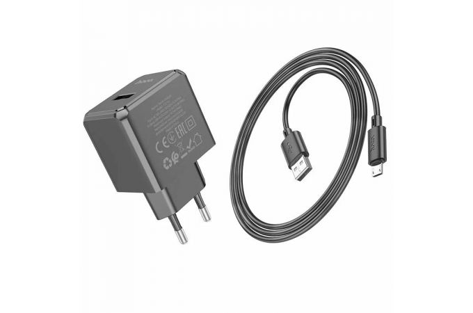 Сетевое зарядное устройство USB + кабель MicroUSB HOCO CS11A  2100mAh (черный)