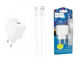 Сетевое зарядное устройство USB + кабель MicroUSB HOCO CS11A  2100mAh (белый)