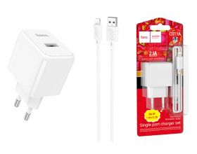 Сетевое зарядное устройство USB + кабель Lightning HOCO CS11A 2100mAh (белый)