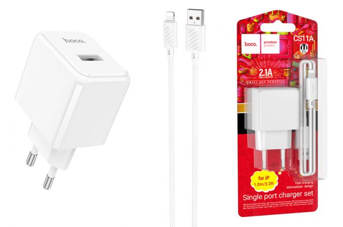 Сетевое зарядное устройство USB + кабель Lightning HOCO CS11A 2100mAh (белый)