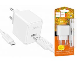 Сетевое зарядное устройство USB + кабель Type-C HOCO CS11A  2100 mAh (белый)