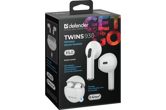 Bluetooth наушники Defender Twins 930 белые TWS