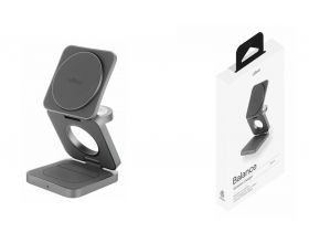 Беспроводное зарядное устройство с поддержкой MagSafe 3в1 25W, uBear Balance Slim Steal (Dark Grey)