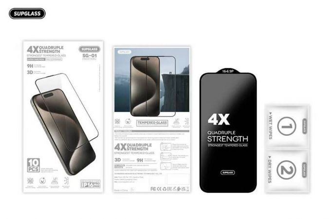 Защитное стекло SUPGLASS SG-01 4X Quadruple Strength Glass For IPhone 17 Pro (6.3) простая упаковка