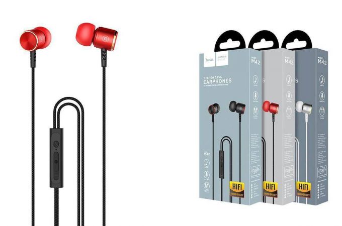 Наушники вакуумные проводные HOCO M42 Ice rhyme wire control (красный)
