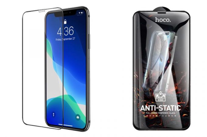 Защитное стекло дисплея iPhone 12/12 Pro (6.1) HOCO G10 AntistaticHD tempered glass без упаковки (черная рамка антистатическое покрытие))