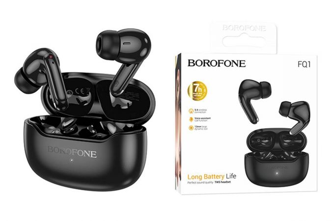 Наушники вакуумные беспроводные BOROFONE FQ1 Plus Shine ANC+ENC Noise Reduction BT headset Bluetooth (черный)