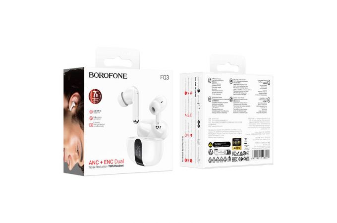 Наушники вакуумные беспроводные BOROFONE FQ3 Soulmate ANC+ENC Noise Reduction BT headset Bluetooth (белый)