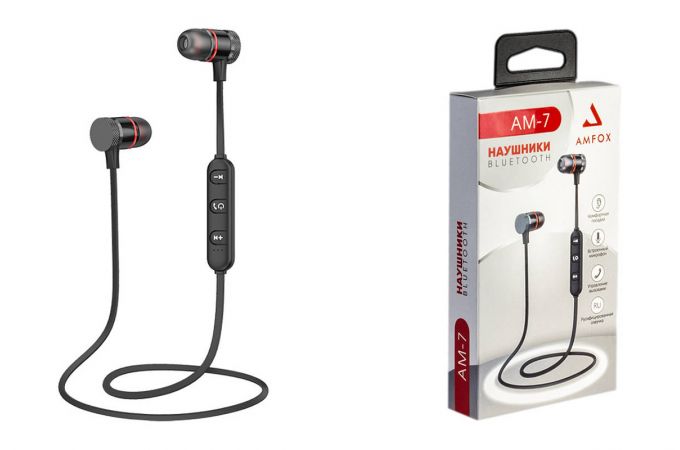 Наушники вакуумные беспроводные AMFOX AM-7 с магнитами, черные