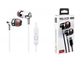 Наушники вакуумные проводные WALKER H520, TYPE-C, микрофон, кнопка ответа, белые