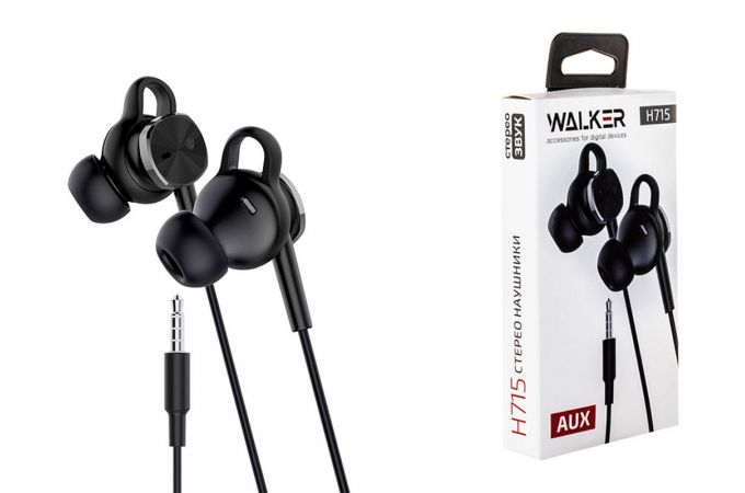Наушники вакуумные проводные WALKER H715, микрофон, кнопка ответа, рег.громкости, черные