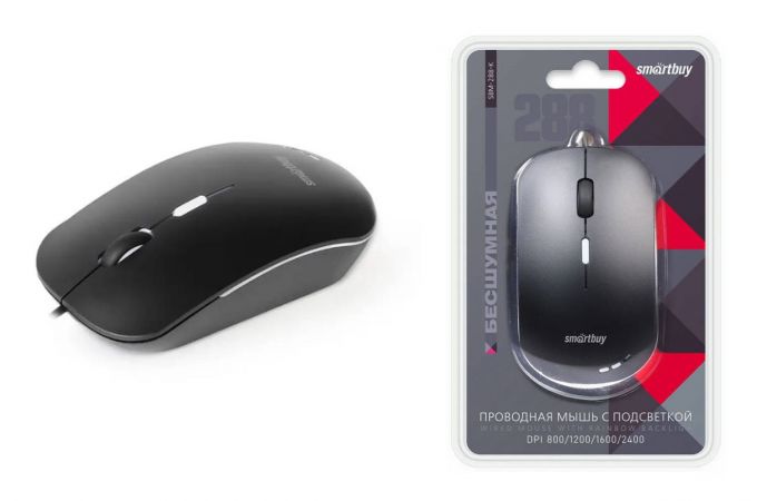 Мышь проводная беззвучная с подсветкой Smartbuy 288 черная (SBM-288-K) / 40