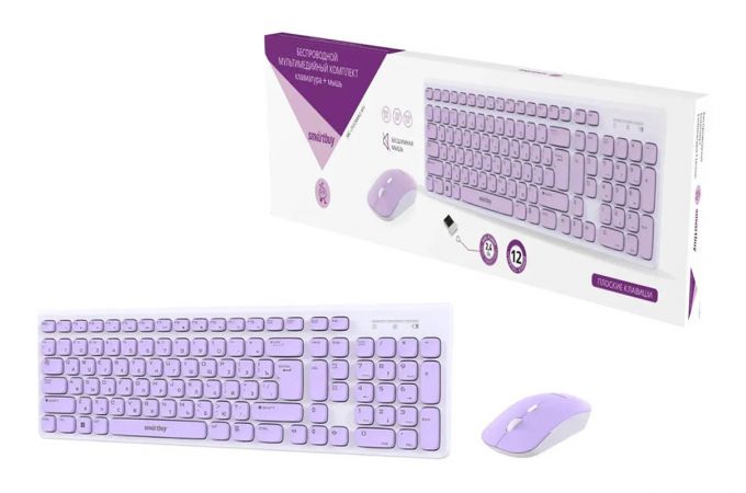 Комплект клавиатура+мышь беспроводной мультимедийный Smartbuy ONE 250288AG бело-сиреневый (SBC-250288AG-WV) /20