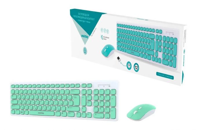 Комплект клавиатура+мышь беспроводной мультимедийный Smartbuy ONE 250288AG бело-зеленый (SBC-250288AG-WG) /20