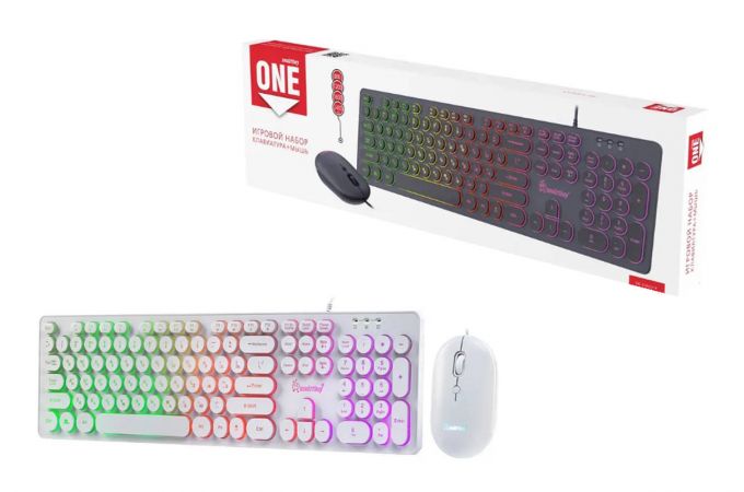 Комплект клавиатура+мышь проводной с подсветкой Smartbuy ONE 328327 белый (SBC-328327-W) /20
