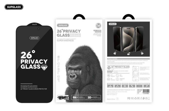 Защитное стекло SUPGLASS SG-12 Full Screen Coverage 26° Privacy Glass iPhone 17 Air (6.6) (антишпион)