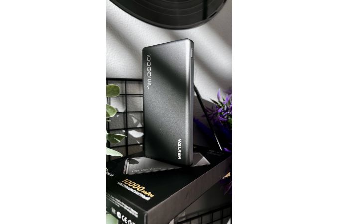 Универсальный дополнительный аккумулятор Power Bank Walker WB-915 Premium  22,5Вт, 10000 mAh, Li-Pol, быстрая зарядка PD + QC ультратонкий серый метал