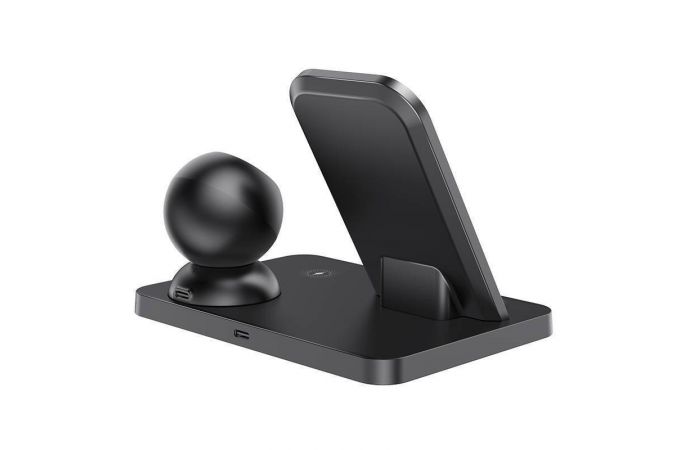 Беспроводное зарядное устройство 3 в 1 HOCO CW33 вертикальное (черный)