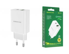 Сетевое зарядное устройство USB + USB-C BOROFONE BA56A Lavida speed PD20W+ QC3.0 (белый)