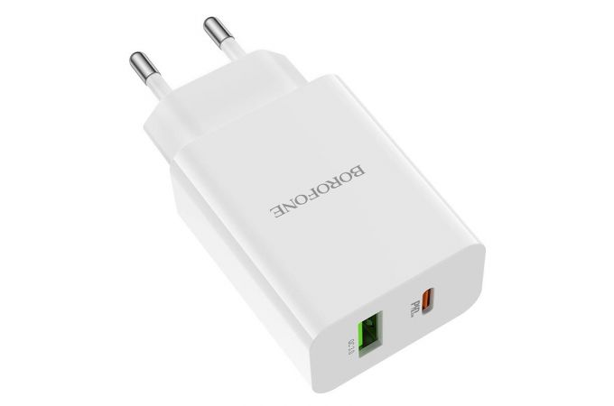 Сетевое зарядное устройство USB + USB-C BOROFONE BA56A Lavida speed PD20W+ QC3.0 (белый)