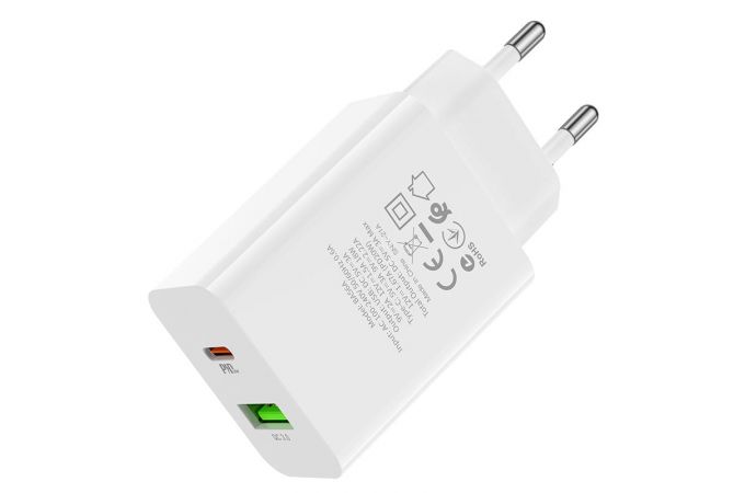 Сетевое зарядное устройство USB + USB-C BOROFONE BA56A Lavida speed PD20W+ QC3.0 (белый)