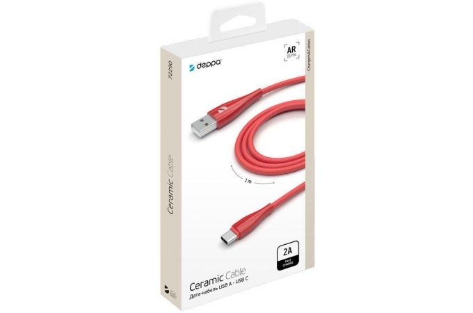 Кабель USB - USB Type-C Deppa (72290) Ceramic (красный) 1м